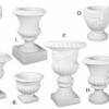 Urns are available in white, ivory, brownstone, sandstone, blackstone, millstone and granite and are offered in custom colors. White and ivory are ideal for indoor and temporary outdoor use. Black and stone effects are ideal for both indoor and long-term outdoor use.